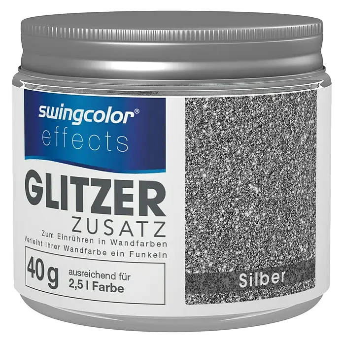 swingcolor effects Effektzusatz Glitzer-Zusatz - Silber, 40 g - Dose Swingcolor Glitzer-Effekt Zusatz Silber, zum Einrühren in Wandfarben für funkelnde Akzente, ausreichend für 2,5l Farbe.