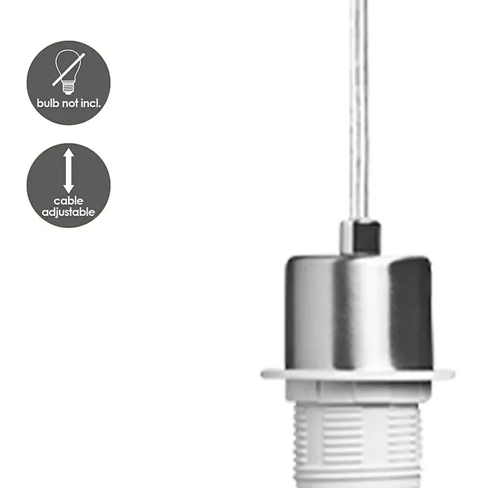 Home Sweet Home Pendelleuchte rund Basic - 10 W, Ø x H: 11 x 100 cm, Silber, E27 - Nahaufnahme einer Pendelleuchte mit verstellbarem Kabel und dem Hinweis, dass die Glühbirne nicht enthalten ist.