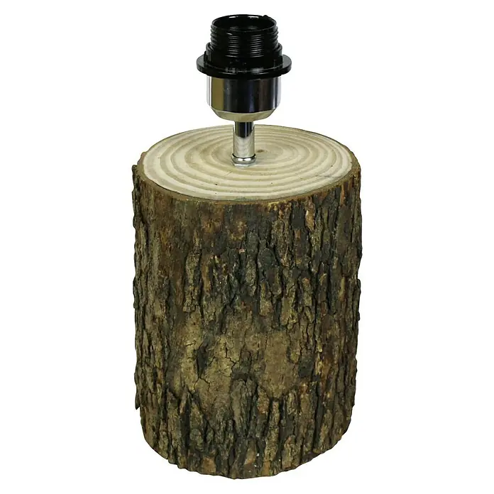 Home Sweet Home Lampenfuß Treetrunk - 40 W, Farbe: Braun, Höhe: 26 cm - Nahaufnahme einer rustikalen Tischleuchte aus einem Baumstumpf mit schwarzer Lampenfassung.