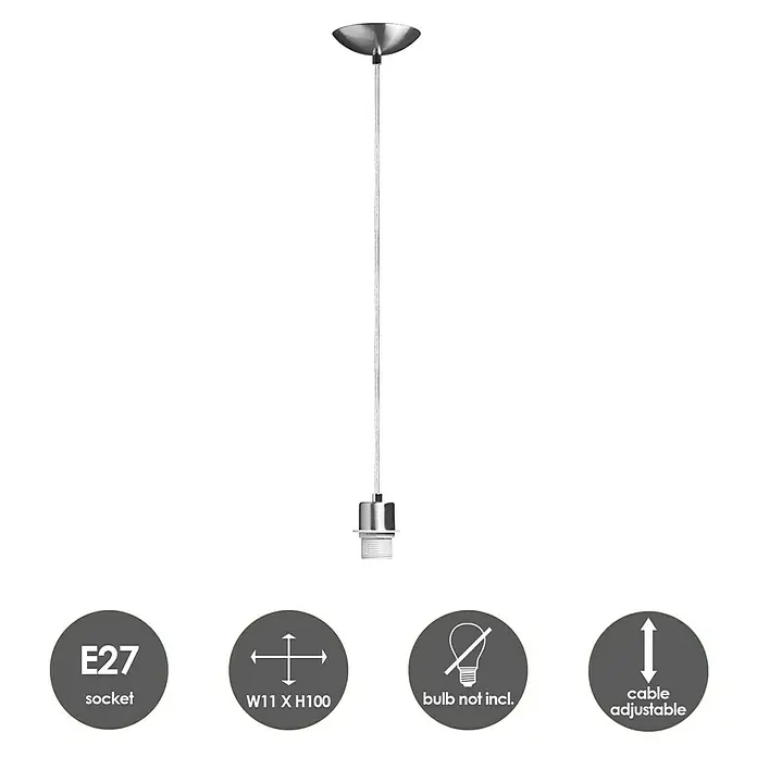 Home Sweet Home Pendelleuchte rund Basic - 10 W, Ø x H: 11 x 100 cm, Silber, E27 - Ein schlichtes, modernes Pendelleuchten-Set mit E27 Fassung, ideal für individuelle Lichtgestaltung im Raum.