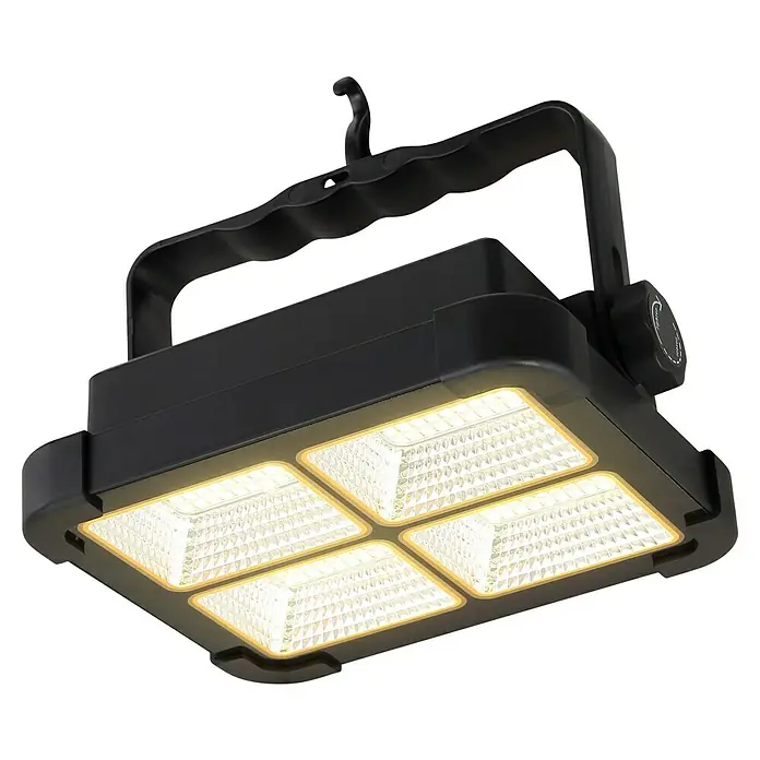Globo Solar-LED-Strahler - 15 W, 1.000 lm, Lichtfarbe: Neutralweiß - Tragbare LED-Arbeitsleuchte mit vier hellen Lichtflächen und praktischem Tragegriff. Ideal für Werkstatt und Baustelle.