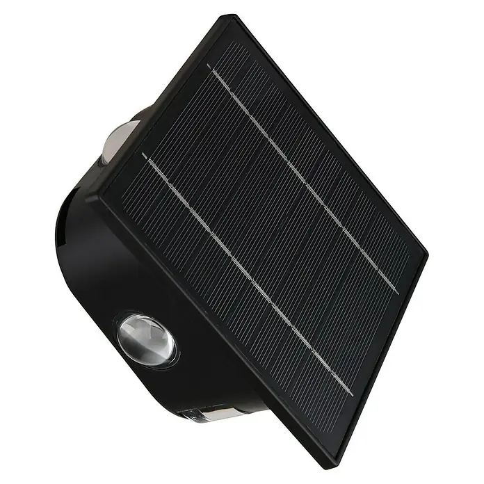 Globo Solar-Außenwandleuchte - L x B x H: 13,5 x 13,5 x 8 cm, Schwarz, IP54 - Schwarze Solarlampe mit Solarpanel und LED-Leuchten für den Außenbereich, ideal zur Beleuchtung von Garten und Wegen.
