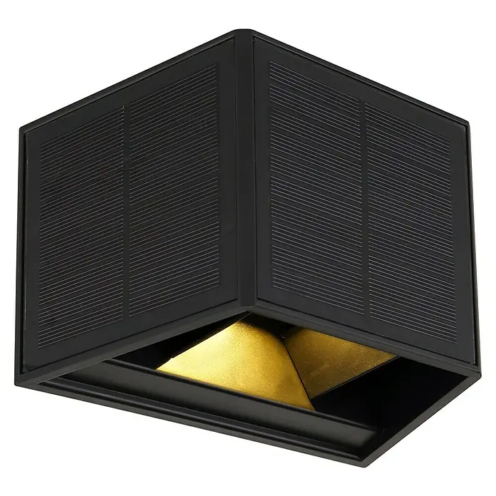 Globo Solar-Außenwandleuchte - 6 W, L x B x H: 16 x 10 x 10,5 cm, Schwarz, IP54 - Schwarze Deckenleuchte mit goldenem Reflektor für stilvolle Beleuchtung. Das moderne Design passt perfekt in jeden Raum und sorgt für angenehmes Licht.