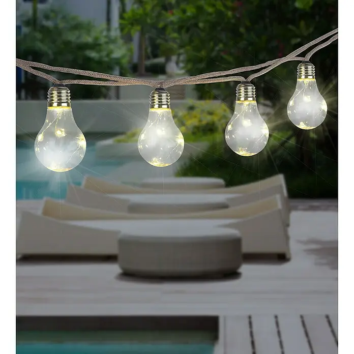 Globo LED-Solar-Lichterkette - Außen, 570 cm, Warmweiß - Dekorative Lichterkette mit Glühbirnen für den Außenbereich, perfekt für Gartenpartys und stimmungsvolle Beleuchtung.