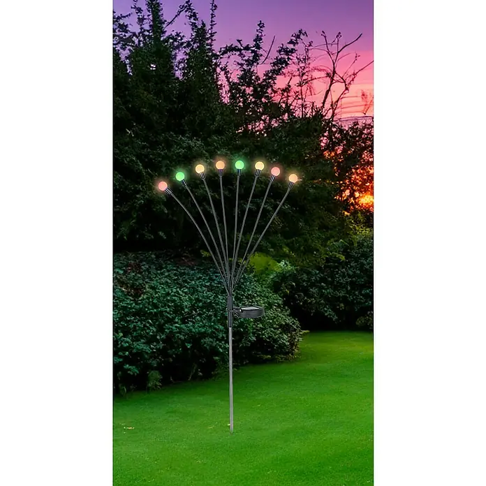 Globo Solar-Dekoleuchte - 0,06 W, L x B x H: 20 x 12 x 70 cm, Schwarz, IP44, RGB - Solar-Gartenleuchte in Form von Glühwürmchen mit bunten, kugelförmigen Lampen, die eine stimmungsvolle Atmosphäre im Garten schafft.