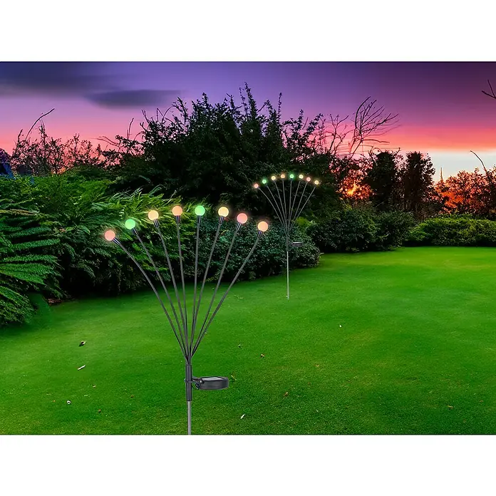 Globo Solar-Dekoleuchte - 0,06 W, L x B x H: 20 x 12 x 70 cm, Schwarz, IP44, RGB - Solarbetriebene Gartenleuchten mit bunten Kugeln im Rasen, die eine stimmungsvolle Atmosphäre schaffen.