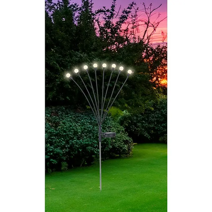 Globo Solar-Dekoleuchte - 0,06 W, L x B x H: 20 x 12 x 70 cm, Schwarz, IP44, Warmweiß - Solar-Gartenleuchte mit acht leuchtenden Kugeln für eine stimmungsvolle Atmosphäre im Garten oder auf der Terrasse.