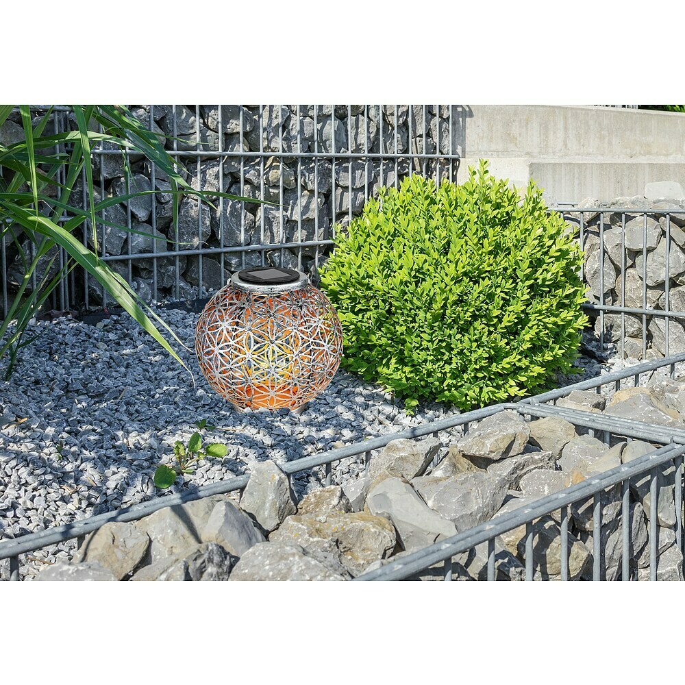 Boule Décorative Métal Solaire 28,5 Cm Aspect Rouille - Lumineuse Blanc Chaud