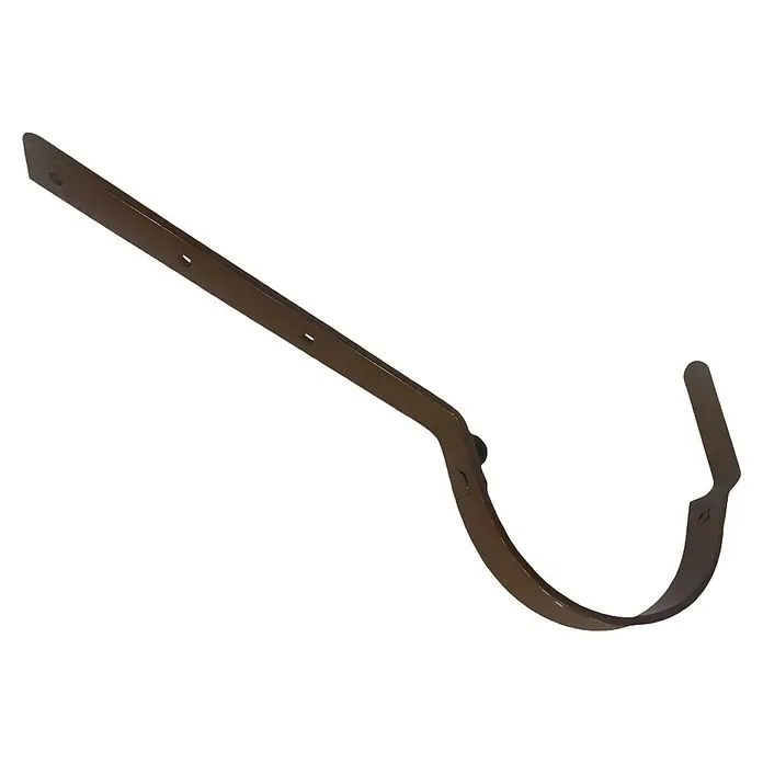 Dakota Soporte de canalón G-125 - Acero, Cobre - Primer plano de un soporte de canaleta marrón. El soporte está diseñado para su instalación en canaletas y está hecho de metal duradero.