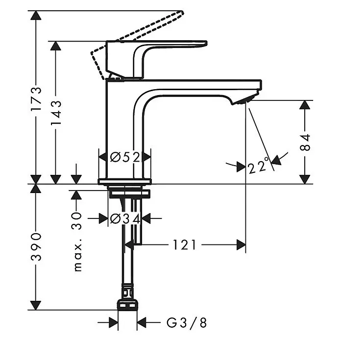 Hansgrohe Rebris E StandventilChrom, Ausladung Armatur: 14,7 cm