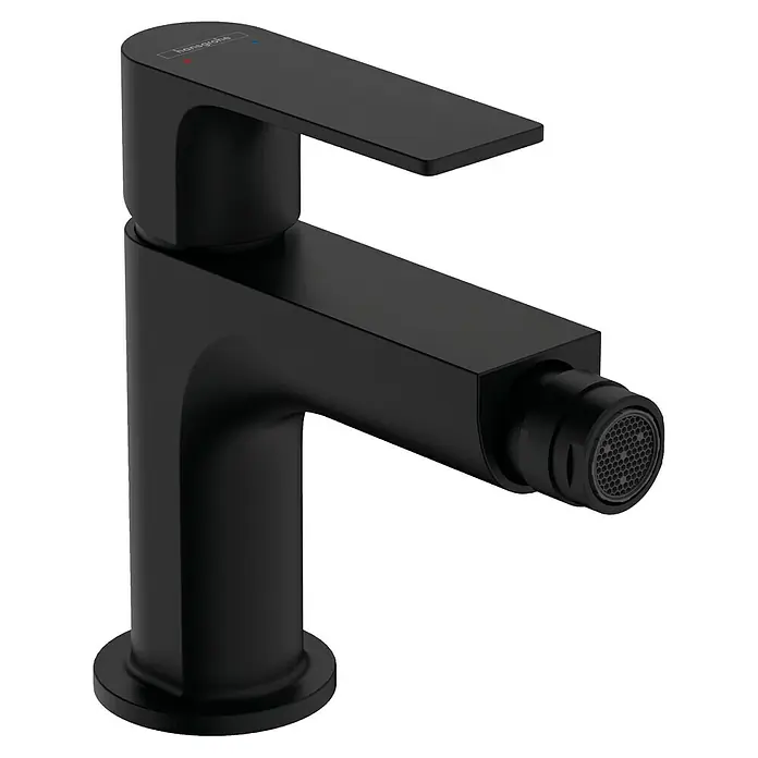Hansgrohe Rebris E Bidetarmatur - Schwarz, Ausladung Armatur: 14,6 cm, Zugstange - Schwarze Hansgrohe Bidetarmatur mit modernem Design. Die Armatur besticht durch ihre klaren Linien und die matte Oberfläche.