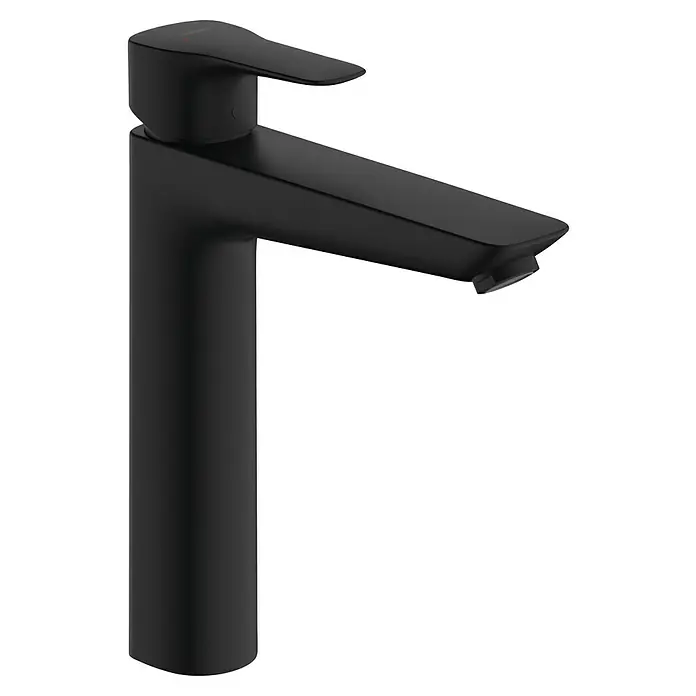 Hansgrohe MySport Waschtischarmatur XL - Schwarz, Matt - Nahaufnahme einer modernen, mattschwarzen Waschtischarmatur mit klaren Linien und minimalistischem Design.