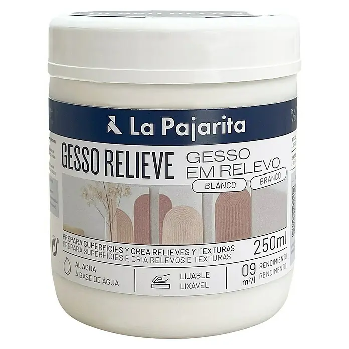 La Pajarita Masilla para efectos Gesso Relieve - 250 ml, Blanco - Bote de La Pajarita Gesso Relieve, una pasta de textura blanca para preparar superficies y crear texturas, 250ml.