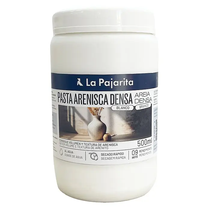 La Pajarita Masilla para efectos Pasta Arenisca Densa - 500 ml, Blanco - Un bote de La Pajarita Pasta Arenisca Densa, una pasta de arena densa en color blanco, perfecta para dar volumen y textura a las superficies.