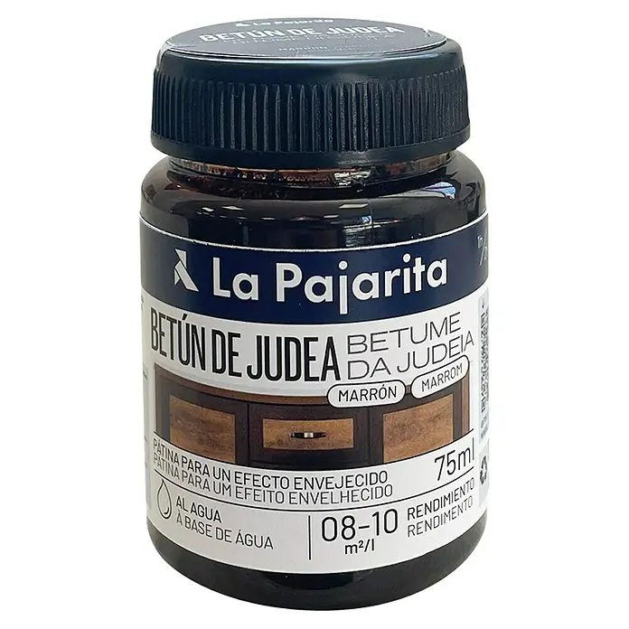 La Pajarita Capa de acabado de betún de Judea - 75 ml - Pátina marrón La Pajarita Betún de Judea, ideal para un aspecto envejecido en muebles. Fórmula al agua y 75ml para una fácil aplicación.