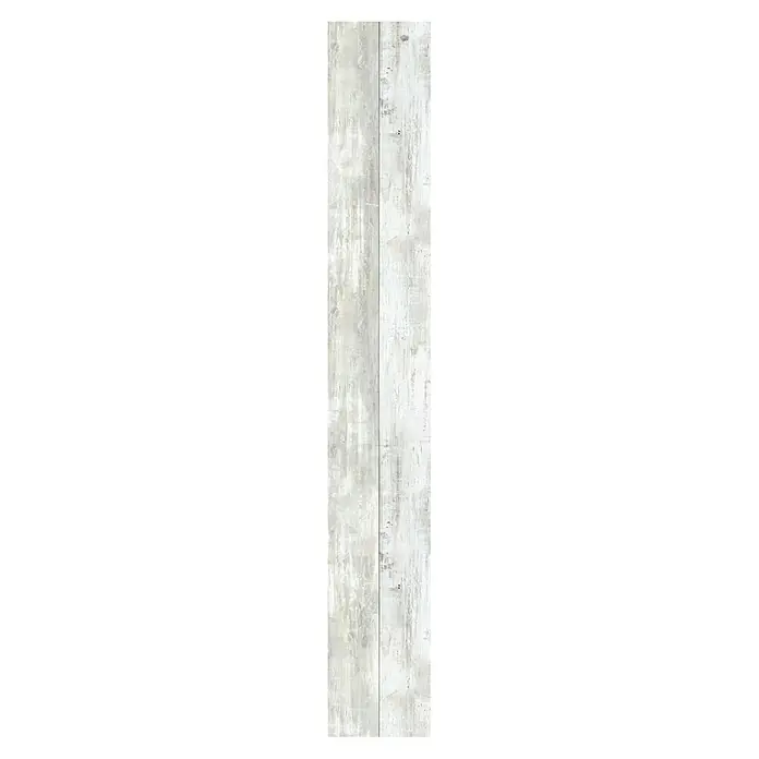 Grosfillex Panel de pared G Life Siberie - 260 x 35 cm, Pino gris - Obra de arte abstracta que muestra dos tablones de madera verticales con una textura de pintura blanca deslavada, ideal para interiores modernos.