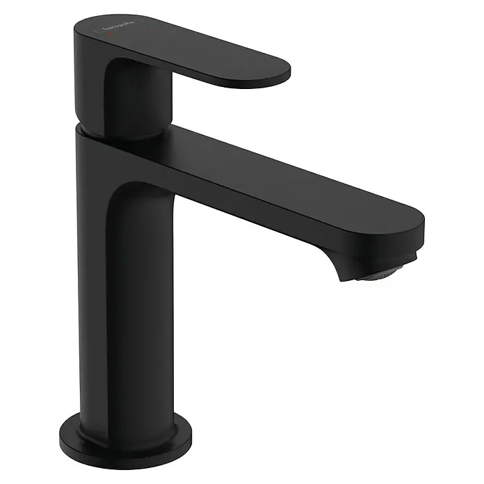 Hansgrohe Rebris S Waschtischarmatur 110 - Schwarz, Durchflussmenge: 5 l/min, Ausstattung Armatur: Zugstange - Ein moderner, mattschwarzer Hansgrohe Waschtischmischer mit klaren Linien und elegantem Design, der jedes Badezimmer aufwertet.