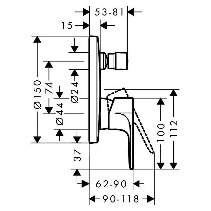 Hansgrohe Rebris S UP-BadewannenarmaturSchwarz, Durchflussmenge: 25,6 l/min