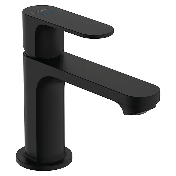 Hansgrohe Rebris S Standventil - Schwarz, Ausladung Armatur: 14,7 cm - Ein schlichter, mattschwarzer Hansgrohe-Waschtischmischer mit minimalistischem Design und klaren Linien für moderne Badezimmer.