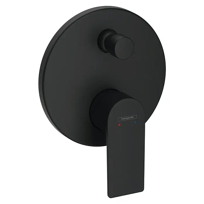 Hansgrohe Rebris E UP-Badewannenarmatur - Schwarz, Durchflussmenge: 25,6 l/min - Ein minimalistischer, mattschwarzer Hansgrohe Unterputz-Thermostat mit Hebelgriff für eine moderne Badezimmergestaltung. Die Armatur besticht durch schlichte Eleganz.