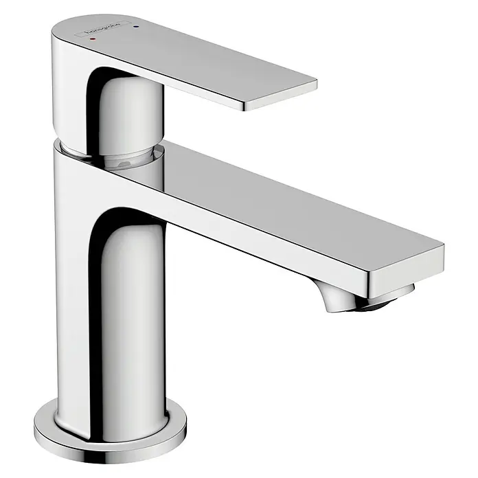 Hansgrohe Rebris E Waschtischarmatur 80 - Chrom, Ausladung Armatur: 14,7 cm - Glänzende Chromarmatur mit modernem, eckigem Design. Die Armatur ist ein Blickfang im Badezimmer und sorgt für einen Hauch von Luxus.