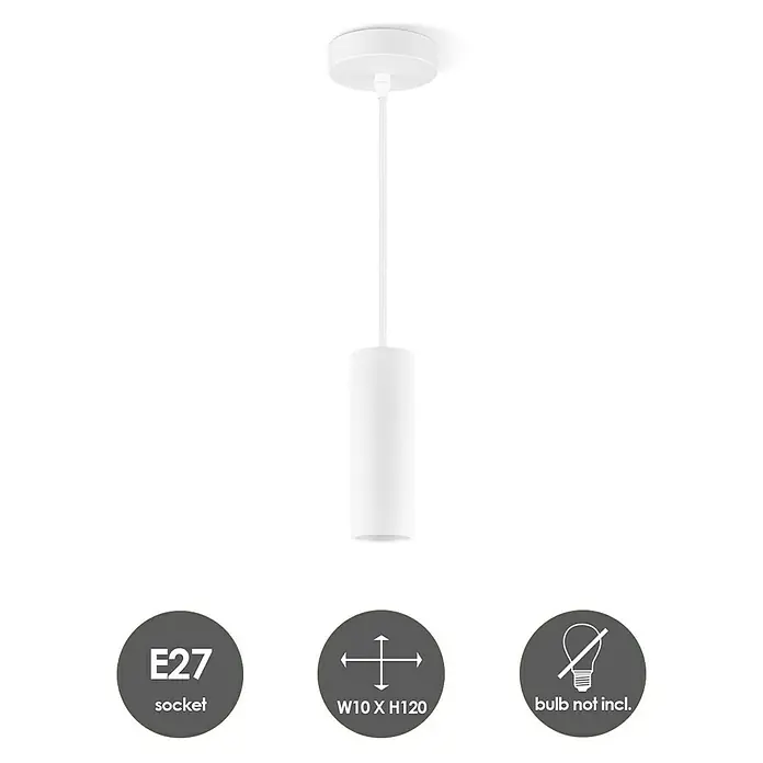 Home Sweet Home Pendelleuchte Saga - Weiß, 120 cm, 10 W, E27 - Abbildung einer weißen Hängeleuchte, minimalistisch und modern, perfekt für jeden Raum. E27 Sockel, Leuchtmittel nicht enthalten, W10 x H120.