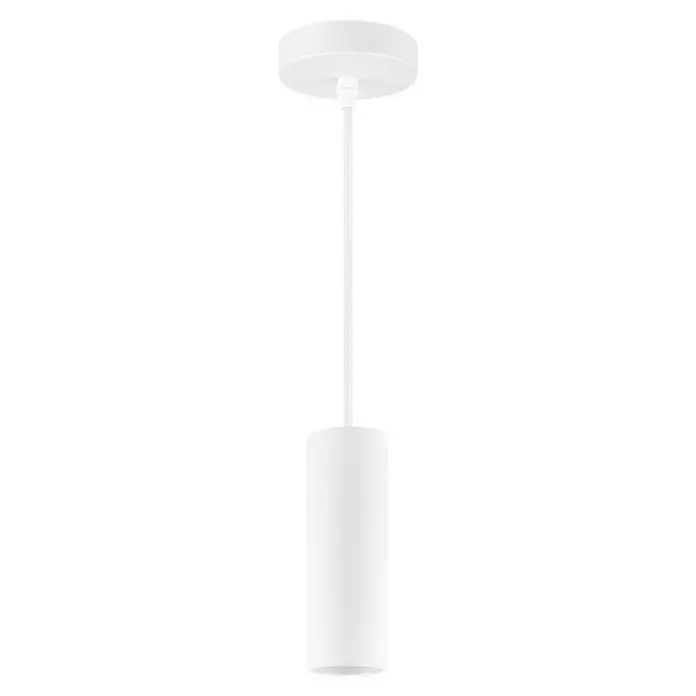 Home Sweet Home Pendelleuchte Saga - Weiß, 120 cm, 10 W, E27 - Nahaufnahme einer weißen Pendelleuchte. Perfekt für moderne Beleuchtung mit ihrem zylindrischen Lampenschirm und schlichten Design.