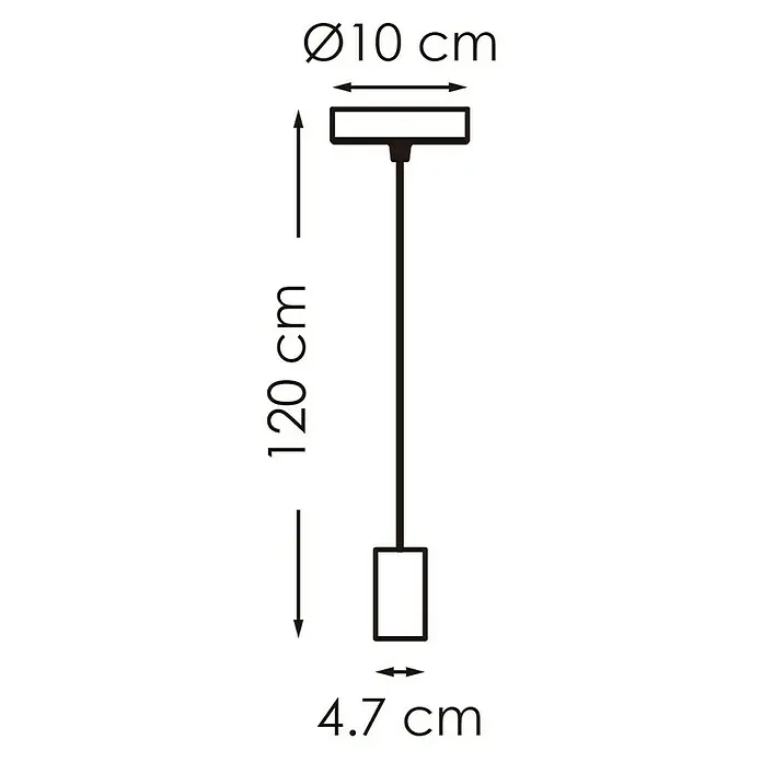 Home Sweet Home Pendelleuchte Saga - Weiß, 120 cm, 10 W, E27 - Technische Zeichnung einer Pendelleuchte mit den Maßen Durchmesser 10cm oben, 4,7cm unten und einer Höhe von 120cm.