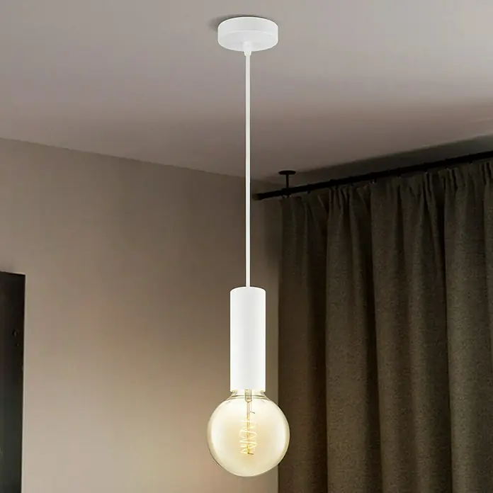 Home Sweet Home Pendelleuchte Saga - Weiß, 120 cm, 10 W, E27 - Moderne Pendelleuchte mit einem zylindrischen Lampenschirm und einer Edison-Glühbirne, die ein warmes, einladendes Licht spendet.