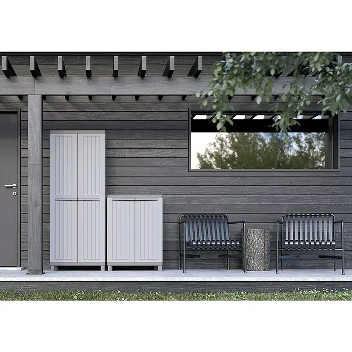 Terry Kunststoffschrank C-Wood 2680L x B x H: 39 x 68 x 170 cm, Traglast Einlegeboden: 20 kg - Diese Abbildung zeigt das moderne Design eines vielseitigen Outdoor-Aufbewahrungsschranks, der sich perfekt für jeden Garten eignet.