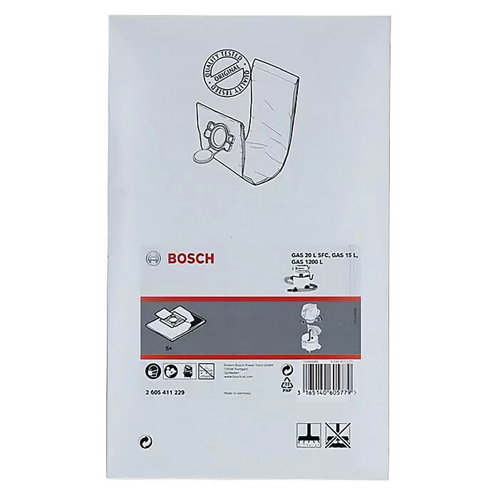 Bosch Staubsaugerbeutel5 Stk., Passend für: GAS 20 L PROFESSIONAL