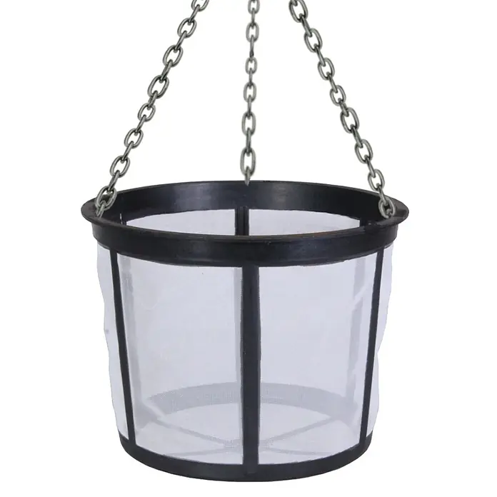 Intewa Filterkorb mit Kette - Ø x H: 41 x 30 cm - Hier ist ein hängender Pflanzenkorb mit Kette. Der Korb hat einen schwarzen Rand und ist mit einem Netz ausgekleidet.