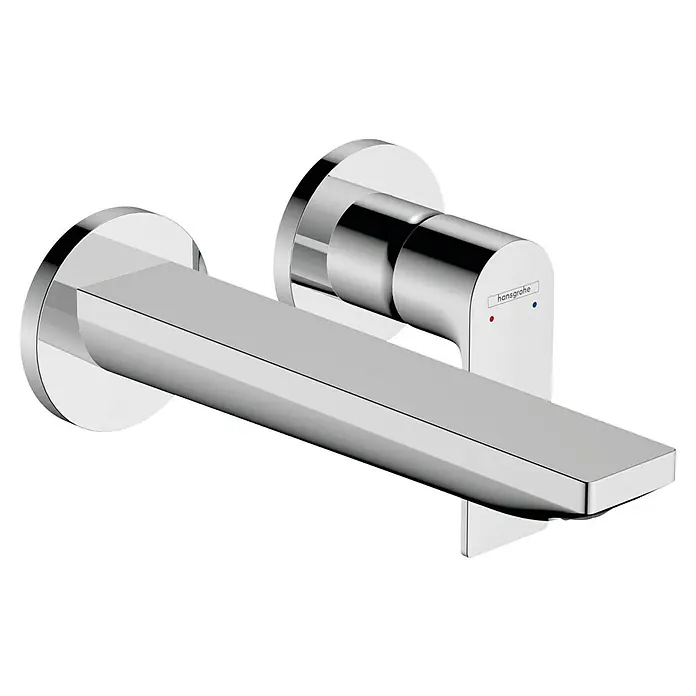 Hansgrohe Rebris E Waschtischarmatur 200 - Chrom, Ausladung Armatur: 21,4 cm - Ein schlichtes, modernes Hansgrohe Waschtischarmatur in Chromoptik, ideal für Badezimmer mit zeitgemäßem Design und hoher Funktionalität.
