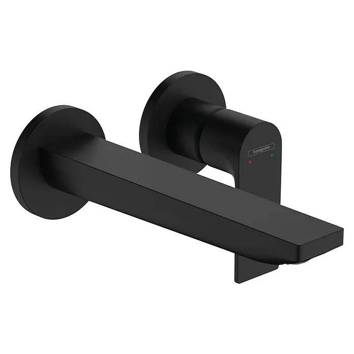 Hansgrohe Rebris E Waschtischarmatur 200 - Schwarz, Ausladung Armatur: 21,4 cm - Eine elegante, mattschwarze Waschtischarmatur von Hansgrohe, die modernes Design und Funktionalität vereint. Sie ist eine stilvolle Ergänzung für jedes Badezimmer.