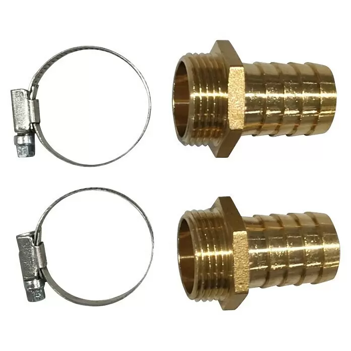 Intewa Pumpen-Set Multi05-IS - 420 W - Zwei Edelstahl-Schlauchschellen und zwei Messing-Gewindestutzen zur Schlauchbefestigung.