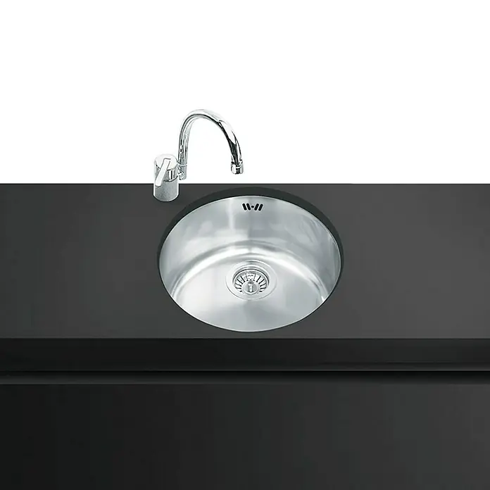 Smeg Fregadero encastrable BST103P - 43 x 43 cm, Acero inoxidable - Fregadero de cocina con cubeta redonda y grifo moderno. Diseño elegante que realza cualquier cocina.