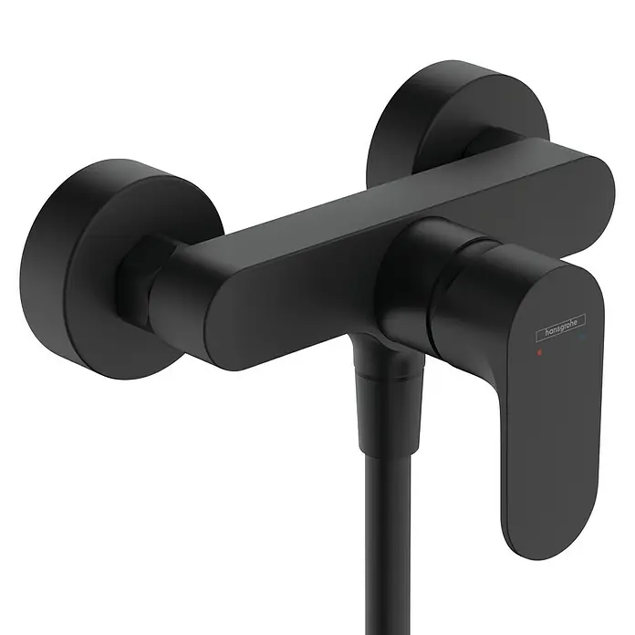 Hansgrohe Rebris S Brausearmatur - Schwarz, Matt - Schwarze Hansgrohe Duscharmatur mit klaren Linien und modernem Design für ein stilvolles Badezimmerambiente.