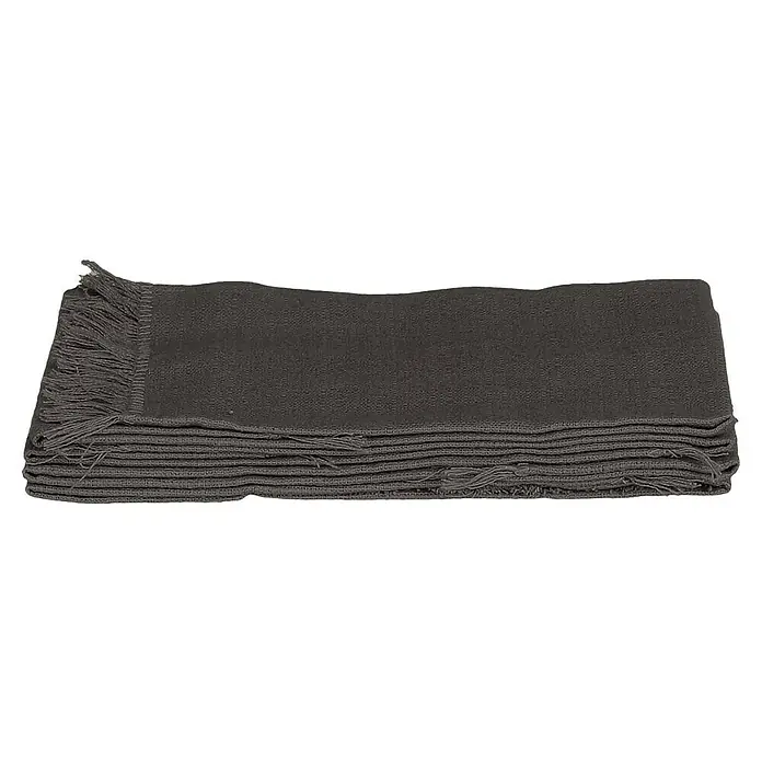 Tisch-Set Villia - 4 Stk., Dunkelgrau, 48 x 33 cm - Eine gefaltete graue Decke mit Fransen an einem Ende. Ideal für gemütliche Abende oder als stilvolles Dekoelement im Wohnbereich.