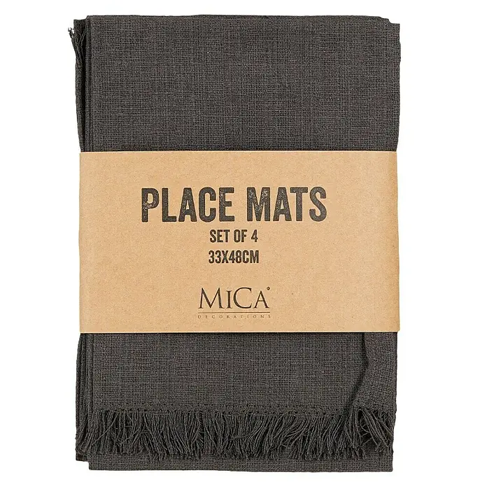 Tisch-Set Villia - 4 Stk., Dunkelgrau, 48 x 33 cm - Graue Tischsets mit Fransen, 4er-Set. Perfekt für den Esstisch, um Ihre Oberfläche vor Kratzern und Flecken zu schützen.