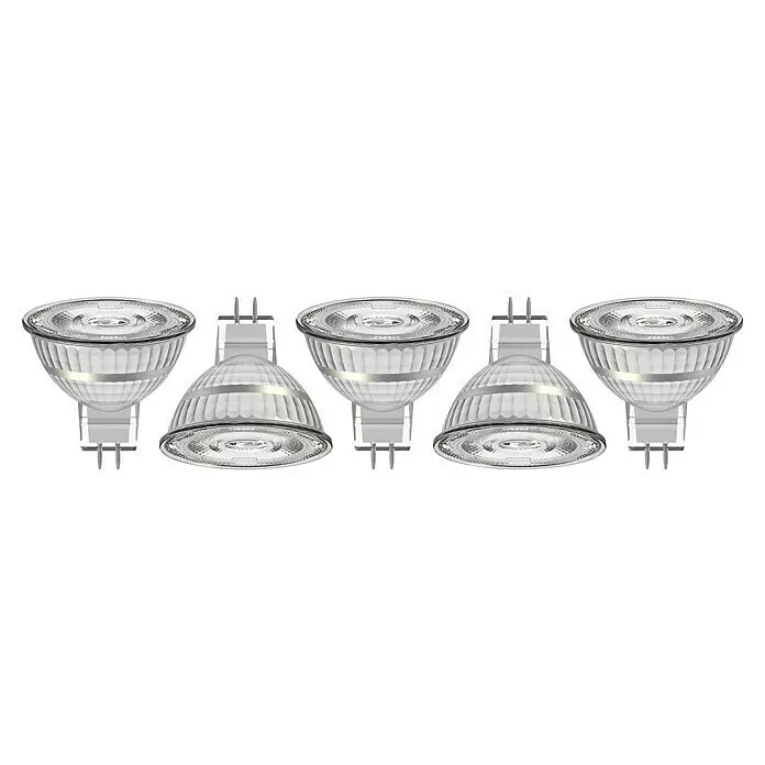 LED-Lampen Set - GU5,3, Dimmbarkeit: Nicht Dimmbar, Warmweiß, 345 lm, 3,5 W, 5 Stk. - Fünf klare MR16 LED-Spotlampen aus Glas mit silbernen Reflektorringen und GU5.3-Stiftsockel.