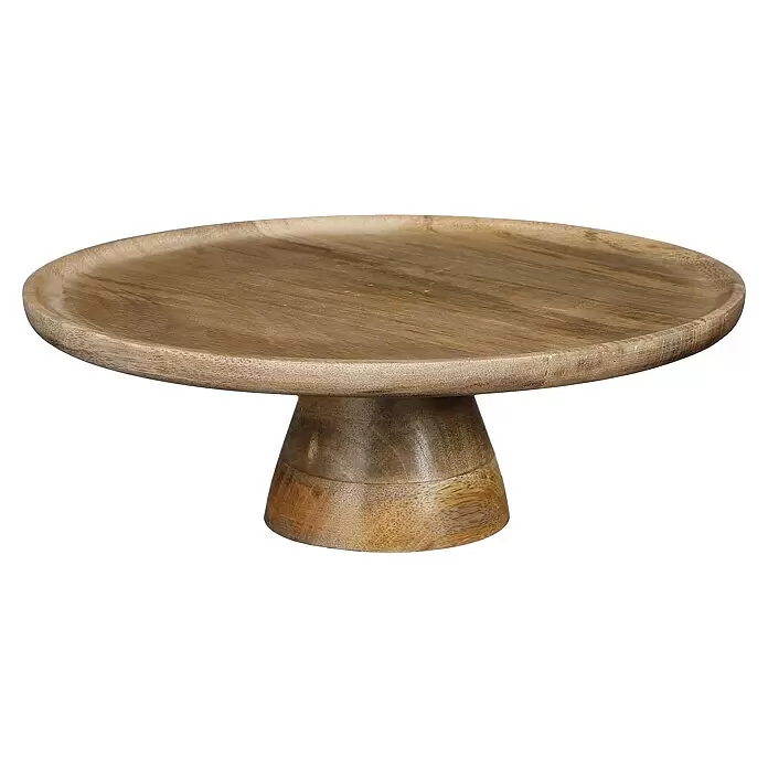 Servierteller Tallo - Ø x H: 30 x 10 cm, Holz - Heller hölzerner Tortenständer mit runder Platte und konischem Fuß.