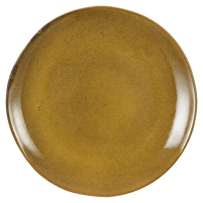 Teller Tabo - 1 Stk., Ø x H: 26,5 x 3 cm, Keramik, Gelb - Runde, senfgelb gesprenkelte Platte mit glänzendem Finish.