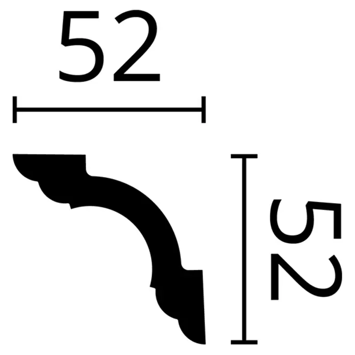 Nmc Decoflair Zierprofil Deckenleiste C1 - 2 m x 52 mm x 52 mm, Hochverdichtetes extrudiertes Polymer (HDPS) - Profilquerschnitt einer Zierleiste mit den Maßen 52 x 52 mm, ideal für die Gestaltung von Innenräumen.