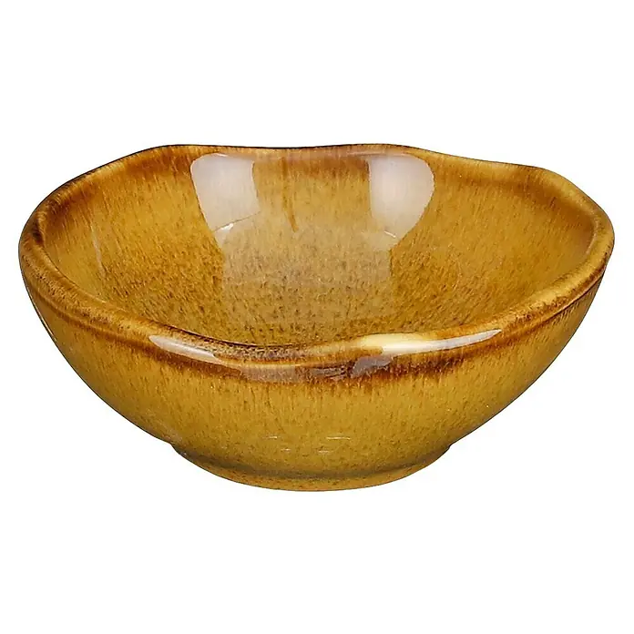 Schale Tabo - Ø x H: 8,5 x 3,5 cm, Gelb - Nahaufnahme einer kleinen, honigfarbenen Keramikschale mit glänzender Glasur, ideal für Dips oder als dekoratives Element.