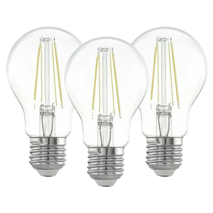 Eglo LED-Lampen Set 3er Set - E27, Warmweiß, 7 W, 3 Stk., Weiß - Drei LED-Filamentlampen mit klarem Glas und silberfarbenem Sockel, ideal für stimmungsvolle Beleuchtung.