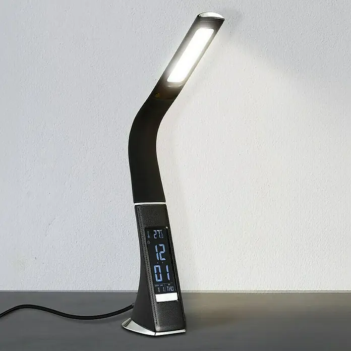 Tween Light LED-Tischleuchte Pelle - 3,2 W, Schwarz, Neutralweiß - Moderne Schreibtischlampe mit integriertem Display, das Uhrzeit und Datum anzeigt. Ideal für Büro und Zuhause.