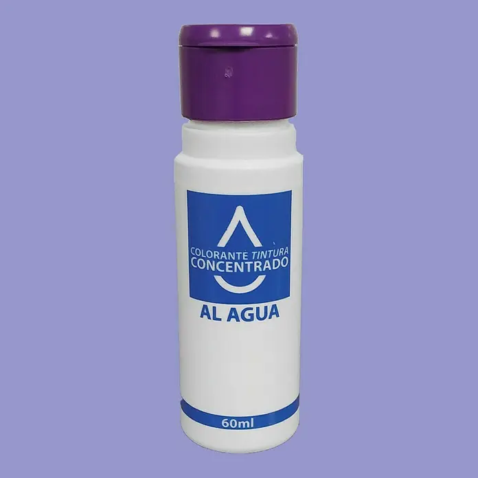 Colorante Concentrado al agua - Violeta, 60 ml - Imagen de una botella de 60 ml de tinte concentrado al agua con tapón morado, ideal para teñir diversos materiales.