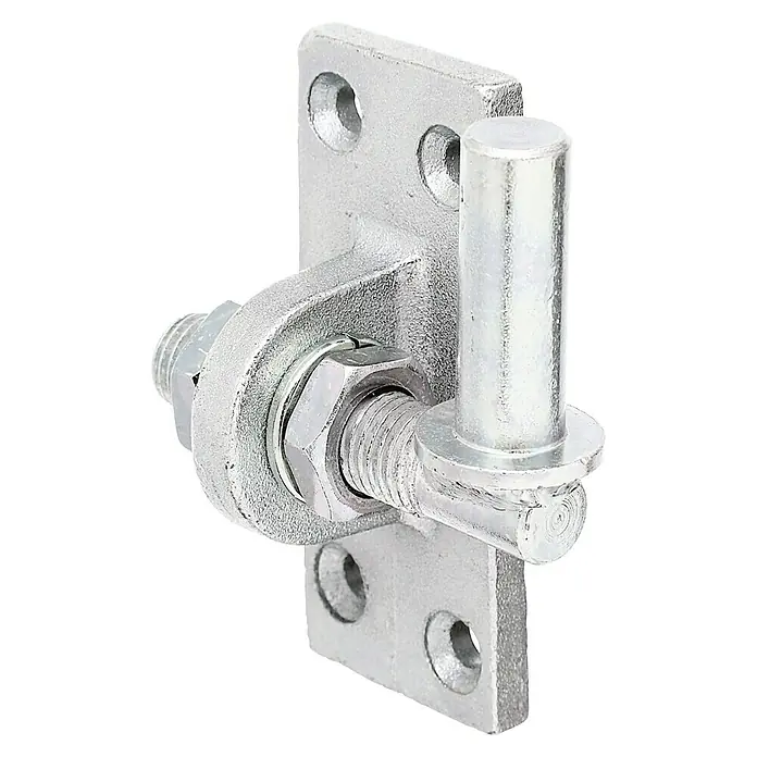 Stabilit Kloben - Durchmesser Dorn: 16 mm, Silber - Ein stabiles Torband mit Gewinde und Schrauben, ideal für robuste Befestigungen im Außenbereich.