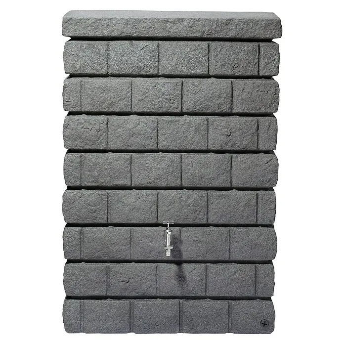 Garantia Exklusive Line Regenspeicher Rocky Junior - 300 l, Dark Granit - Regenwassertank in Steinoptik mit Wasserhahn. Stilvoller Wasserspeicher für den Garten, der Funktionalität und Design vereint.