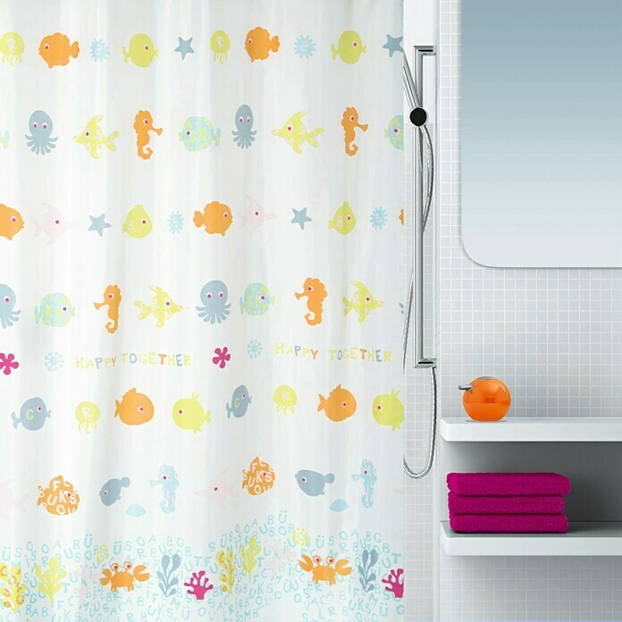 Spirella Cortina de baño textil Happy Fish (An x Al: 180 x 200 cm, Multicolor)